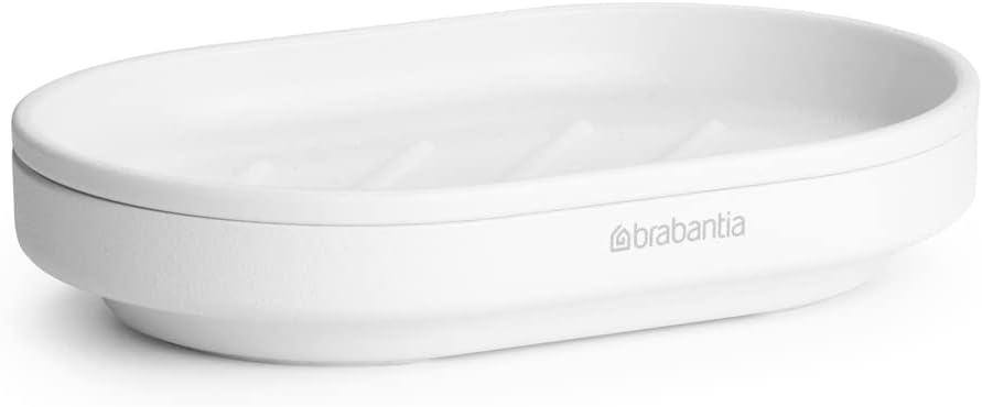 Mindset Soap Dish - Non-Slip Base - Ribs Keep the Soap High & Dry - Removable Inner Tray - Corrosion Resistant Metal - Bathroom Accessory - Fresh White - 12 x 8 cm