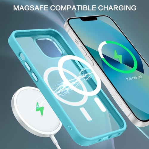 Image of BENTOBEN Magnetic for iPhone 13 Case & iPhone 14 Case [Compatible with Magsafe] Translucent Matte Phone Case iPhone 13 /14 Slim Shockproof Women Men Girl Protective Cover for iPhone 13 /14, Lake Blue