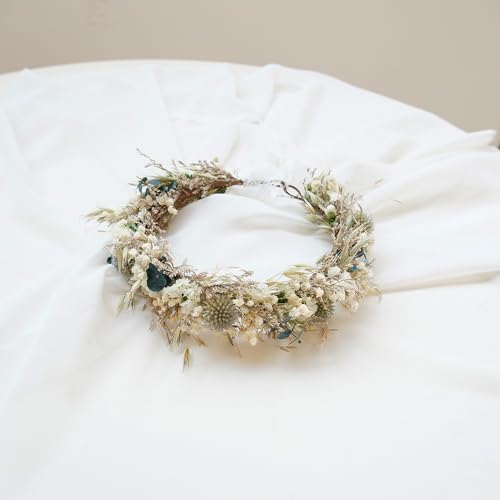 Corona de flores secas para boda estilo boho miniatura 1