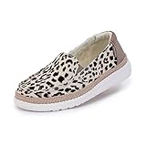 Hey Dude Women's Lena Leopard Angora Size 8 | Women’s Loafers | Women’s Slip On Shoes | Comfortable & Light-Weight