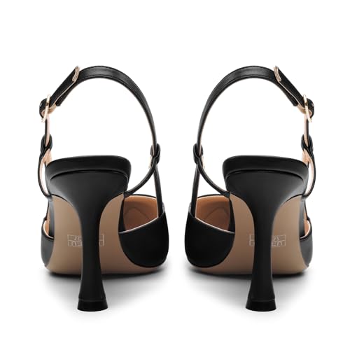 Kitten Heels Slingbacks Closed Pointed Toe Black Pumps Adjustable Strap Buckle Heels Sandals 3.15inch for Women4