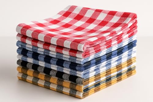 Image of Kitchen Towels Cotton Pack of 6 | Large Checkered Dish Cloths | Highly Absorbent Cleaning & Wiping Cloths for Kitchen | Reusable Tea Towels