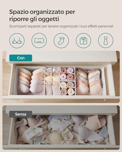 SONGMICS Divisore per Cassetti, Organizzatore per Armadio, Set di 6, Scatole di Stoccaggio Pieghevoli in TNT, per Calze, Biancherie, Reggiseni, Cravatte, Sciarpe, Bianco Nuvola RDZ006W01 - Immagine 2