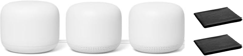 Nest WiFi Mesh Router (AC2200) con 2 puntos, Asistente de Google integrado, paquete de 3, nieve: cobertura para todo el hogar de hasta 5400 pies cuadrados, múltiples transmisiones 4K, admite 200 dispositivos, con 2 paños de microfibra