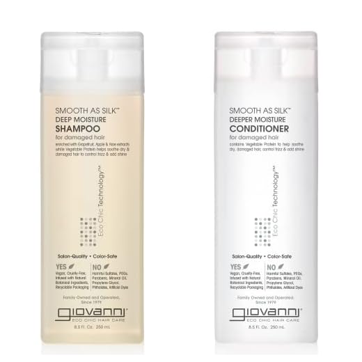 GIOVANNI HAIR CARE PRODUCTS Giovanni Smooth as Silk Deeper Moisture Shampoo & Conditioner Set, 8.5 Oz. Calms Frizz, Detangles, Wash & Go, Co Wash, No Parabens, Color Safe, 8.5 fluid_ounces
