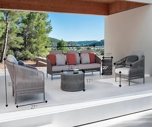 Image of 5 Seater Outdoor Weaving Rope & 2 Table with Glass Patio Furniture Set,Waterproof Outdoor Sofa Seating Sturdy Powder-Coated Iron Frame Conversation Set for Balcony,Backyard,Lawn,Garden(Grey)