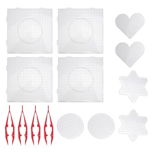 GALPADA 14-Piece Fuse Beads Pegboards Set Interlocking Plastic Peg Boards for Kids Craft Beads Round Hexagon Heart Shapes with Clips DIY Educational Tool for Creative Beading Projects