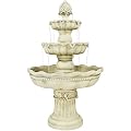 Sunnydaze 51-Inch H 3-Tier Outdoor Water Fountain with Pineapple Top - White