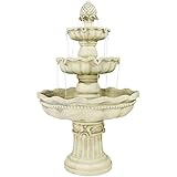 Sunnydaze 51-Inch H 3-Tier Outdoor Water Fountain with Pineapple Top - White