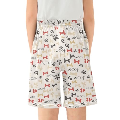 ALAZA Cute Dog Paw Print Bone Pajama Shorts Elastic Waist Casual Sleep Shorts with Pockets Size 6-142