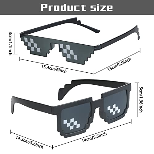 Ysshui [3 Pack] Thug Life Sunglasses, Men Women Glass 8 Bit Pixel Mosaic Glasses Photo Props Unisex Sunglass Toy - Black #TOP1