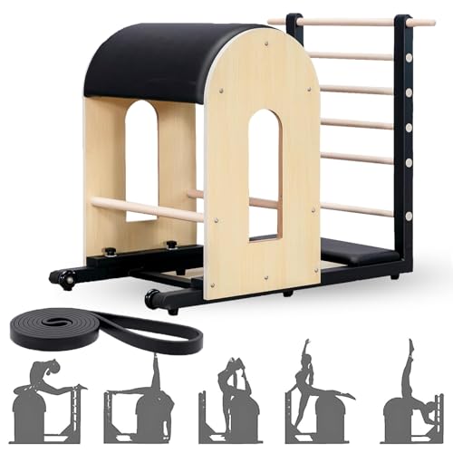 Home Ladder Barrel Pilates with Resistance Bands, Pilates Spine Corrector Exercise is Designed for Office Workers, Yoga Fitness Gym Strength and Flexibility Black