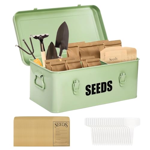 Mezchi Saatgut-Aufbewahrungsbox mit 4 Fächern, großer Samenbehälter aus Metall mit Deckel und Sicheâ€¦ – Miniatur