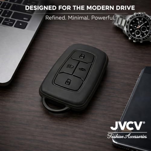 Image of JVCV Soft TPU Cover Compatible with Tata Nexon EV, Harrier, Tiago EV, Altroz, Tigor, Safari, Punch 4 Button Smart Key | Scratch-Resistant Protective Case (Matte Black)