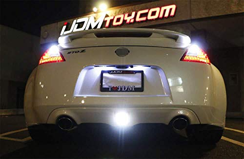 Ijdmtoy Dark Smoked Lens Led Rear Fog Light Kit Compatible With 2009-2020 Nissan 370Z & 13-17 Juke Nismo, Powered By Red Led As Brake/Rear Fog & White Led As Backup Reverse Lamp #TOP7