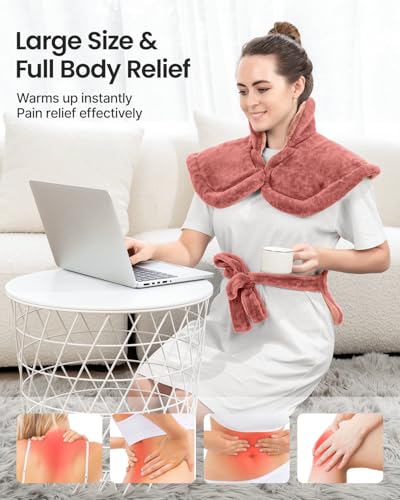 Image of RENPHO Electric Heating Pad for Back, Birthday Gifts for Women Men Mom Dad, FSA Eligible & HSA Store, Neck and Shoulder Heat Pad, Fast Heating, 24 inchx33 inch, ETL Certified, Pink