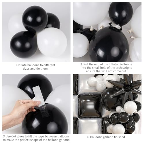 25pcs Black and White Double sided Foil Square Balloon Backdrop Wall with 139pcs White Black Star Balloons Arch Balloon Tunnel for Checkered Racing Car Birthday New Year Party Decoration by ZizasAry - Used condition - Image 5