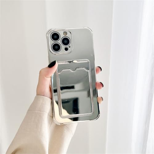 Coque silicone iPhone 13 argenté antichoc étui portefeuille et miroir - 3