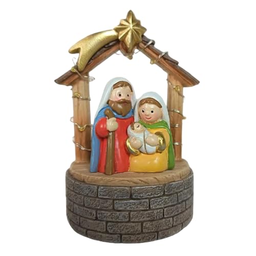 Zkydhbd Figuras de belén de Navidad, estatua de resina con centro de mesa estable de la Sagrada Familia, decoración del hogar, figura de resina con establo