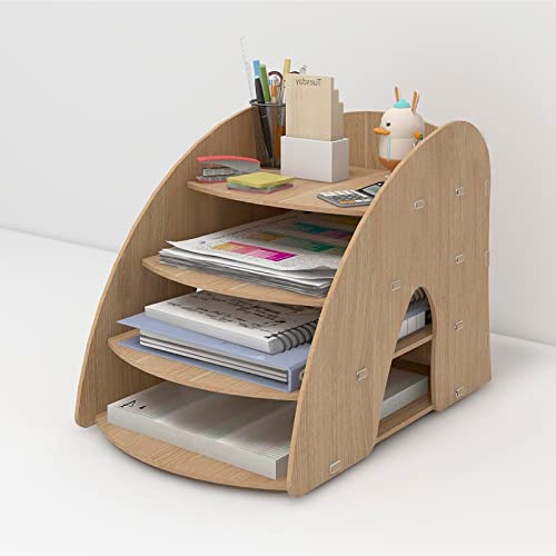 Puncia 4 Tiers Wood Desk Desktop File Organizer And Accessories Paper Letter Tray Organizer File Rack A4 Paper Storage For Home Office Supplies #TOP5