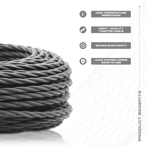 Image of 5M /16.4 FT 3 Core Black Twisted Antique Wire Braided Woven Cable, 3 Conductors 18 Gauge, Flexible Lighting Cord Cloth Covered Electrical Antique Wire, Modern Cloth Covered, Vintage Fabric