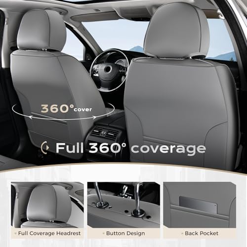 Image of Coverado Car Seat Covers, Front Seat Cover for Car, Waterproof Leather Car Seat Protector, Gray&Black Seat Covers Front Seat, Universal Car Seat Cushion Automotive Seat Covers Fit for Most Vehicles