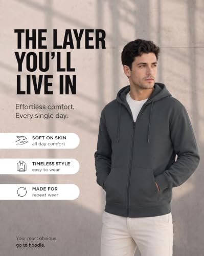 Image of Nobero Classic Zipper Hoodie for Men | Zip Up Hoodies for Men | Regular Fit | Full Zip Closure | Drawstring Hood | Zipped Hooded Sweatshirt | Cotton Rich Zipper Fleece Hoodie