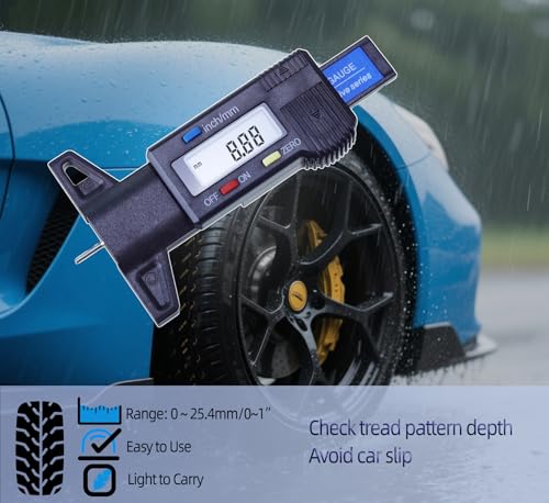 FamilyMall(TM)Digital Tiefenmesser Messchieber Profiltiefenmesser LCD Reifen Profilmesser