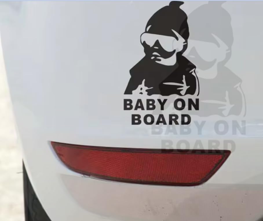 Image of YOURKARTS.COM Car Decorative Stickers - Waterproof & Fade-Proof Sporty Stripe Design for Bonnet, Roof, Doors, and Sides | Easy to Apply Vinyl Wrap (Baby on Board Car Sticker Black)