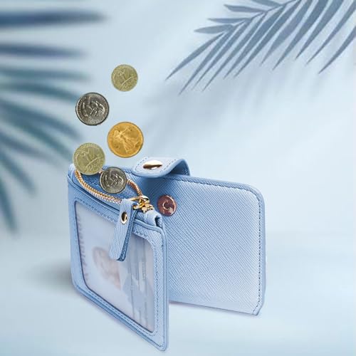 Image of Keychain wallet, Rfid Blocking Credit Card Holder Leather, Zipper Card Case for Women, Sky Blue, Travel Wallet