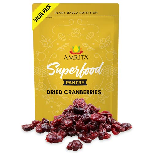 Amrita 1lb Craisins Dried Cranberries with Apple Juice - Reduced Sugar Fresh Cranberries Packed in Resealable Bulk Bags - Non GMO, Unsulphured Berries - No Preservatives, Made in USA