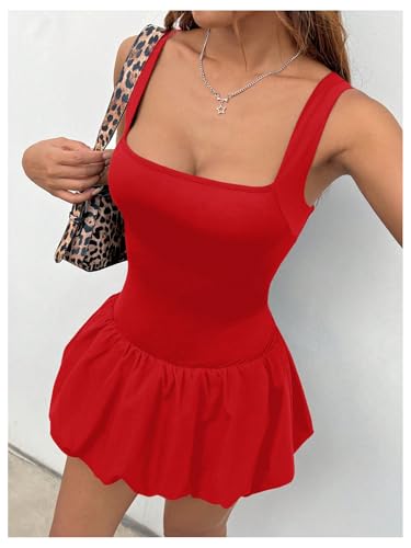 Image of Milumia Women's Square Neck Bubble Mini Tank Dress Short Party Club Dresses