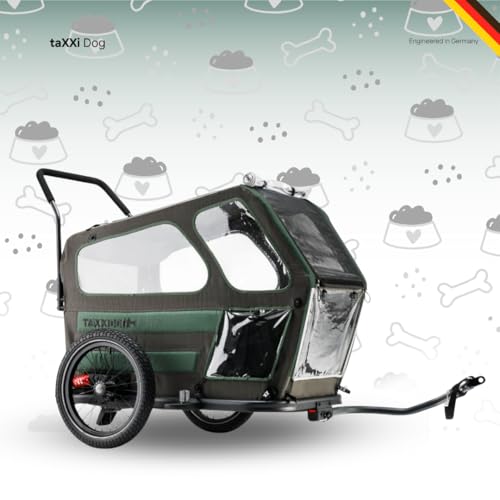 TAXXI Dog L Hundeanhänger für Fahrrad – Stabiler Fahrradanhänger für Hunde bis 40 kg – mit Einstieg vorn & hinten, Netzfenster, Reflektoren, Kupplung – faltbar & wetterfest