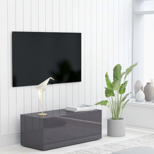LLEZKBR Meuble TV en bois laqué gris brillant 80 x 34 x 30 cm