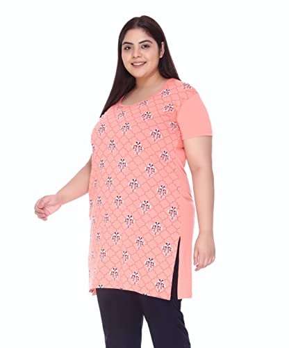 Image of In Love Women's Printed Cotton Plus Size Longline T-Shirt Half Sleeve with Pockets Pack of 2