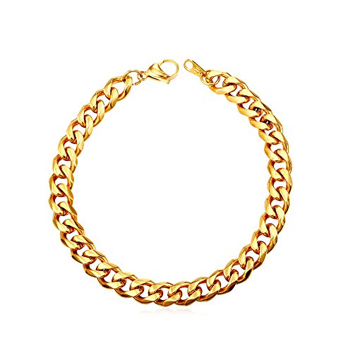 U7 Men Women Wrist Chain 3mm Wide Stainless Steel 18K Gold Plated Miami