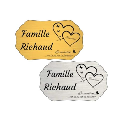 Plaque boite aux lettres, étiquettes de porte personnalisables, enseigne autocollante nom personnaliser - argent/or - avec ornement de coeur - plaquette de sonnette -