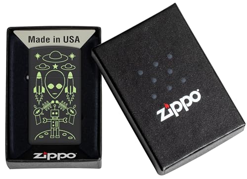 Image of Zippo Alien Invasion Design Slim Black Matte Windproof Pocket Fuel Refillable Lighter, BIS Certified