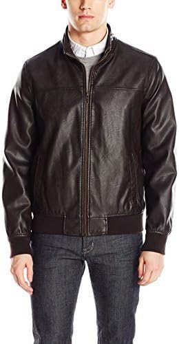Tommy Hilfiger mens Bomber Faux Leather Jackets, Dark Brown, Medium US