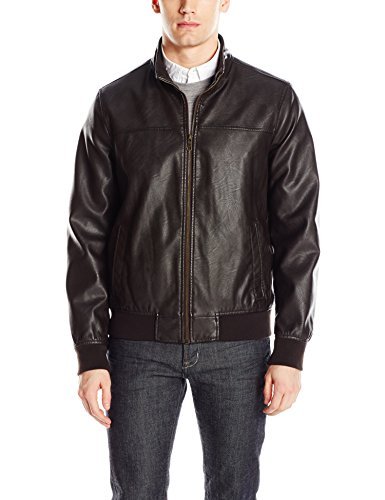 Tommy Hilfiger Mens Bomber Faux Leather Jackets, Dark Brown, Medium Us #TOP24