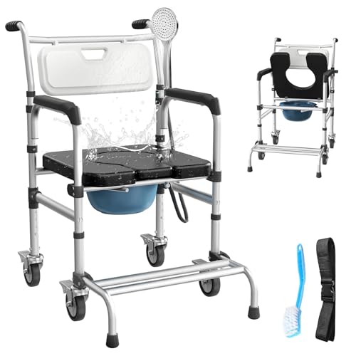 Height-Adjustable Rolling Commode Chair