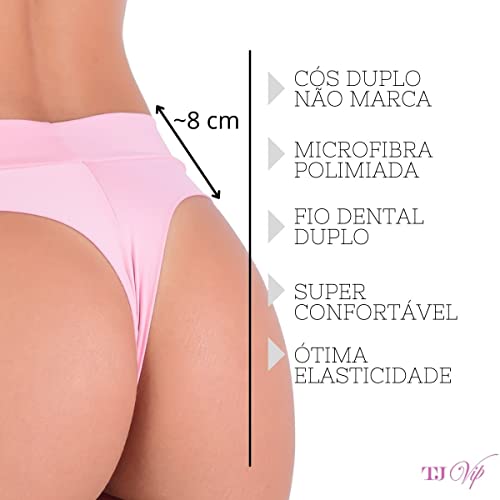 Kit 10 Calcinhas Fio Dental e Cós Duplo Feminina microfibra Lisa de poliamida Conforto Não Marca Sob