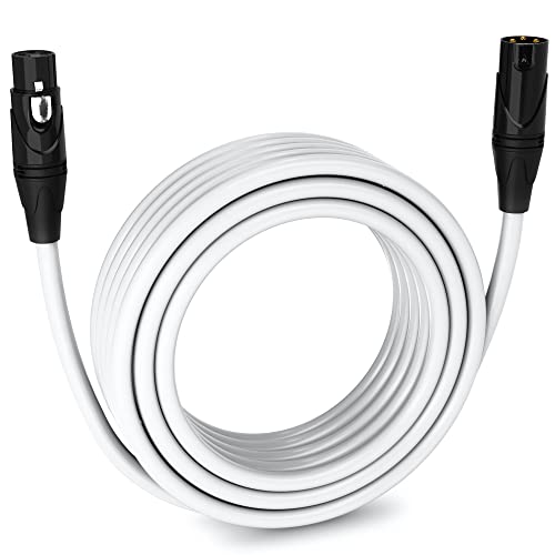 LyxPro 50 Feet XLR Microphone Cable Balanced Male to Female 3 Pin Mic Cord for Powered Speakers Audio Interface Professional Pro Audio Performance and Recording Devices - White