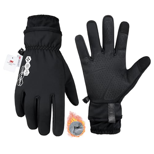 HANDLANDY Winter Gloves for Men & Women, Insulated Waterproof for Cold Weather, Thermal Glove for Cycling, Ski, Riding, Driving, Biking, Running (Black, Medium)