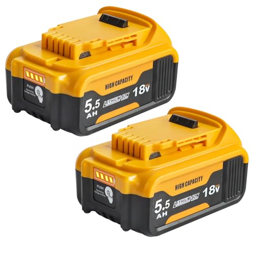 2 Stück 18V Akku für DeWalt 5.5Ah DCB200 DCB201 DCB203 DCB204 DCB206 DCB207 Lithium-Ionen Akku Kompatibel mit 18V XR Elektrowerkzeugen (gelb)