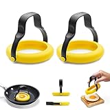 Dreamfarm Flegg 3-In-1 Flexible Silicone Egg Rings, Flippers, & Servers Safe on Non-Stick - Pack of 2, Yellow/Black