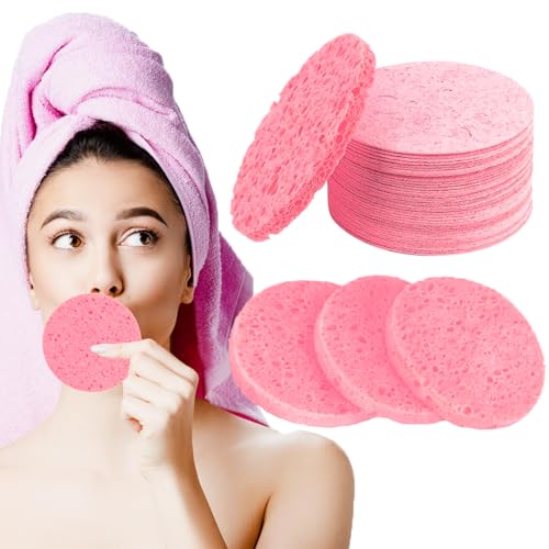 Grande Esponjas faciales comprimidas, 30 piezas reutilizables 100% natural Facial Limpieza Esponja 80 mm limpieza circular esponja cara limpieza para Spa de limpieza facial (Rosa)