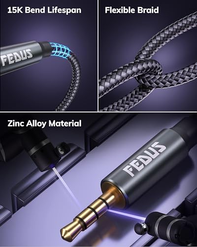 Image of FEDUS PURETONE 3.5mm Male to Female Aux Extension Cable Cord with Mic Support, 5 Meter 4-Pole TRRS Audio Jack Extender Braided For Smartphone, Speakers, PC, Headphone, Car Stereo,TV, Headphone,Tablet