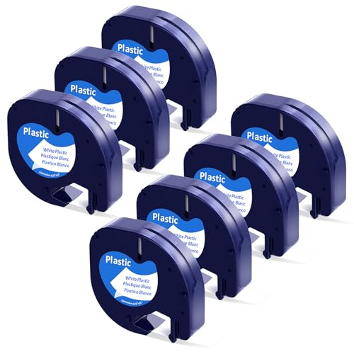 Label KINGDOM Compatible with Dymo Label Maker Refills 91331 S0721660 White Plastic Label Tape 12mm x 4m (1/2" x 13') for Printer 200B LT100H LT100T LT110T, Black on White 7 Pack