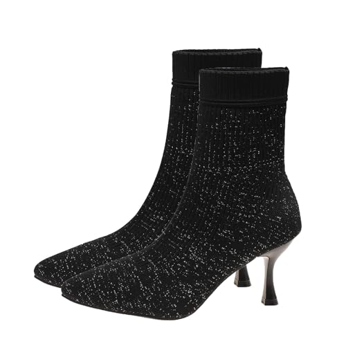 Bottines à talons hauts en tricot de qualité supérieure et bout pointu raffiné